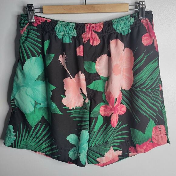 Osklen Surfing Men's Board Shorts Floral Swim Trunks Size 30 Tropical Pink Black - Picture 1 of 9